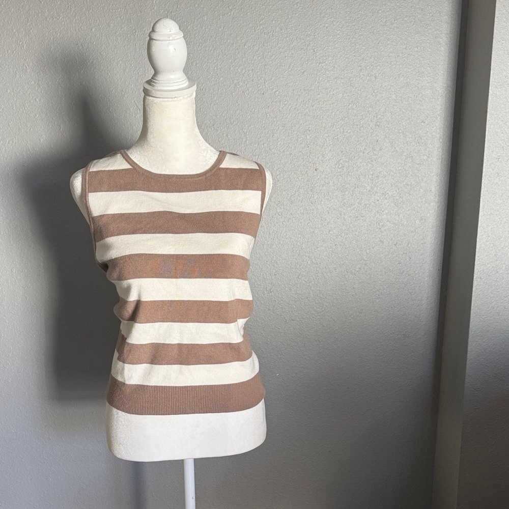 Casual Striped Tank Top - Tan and White